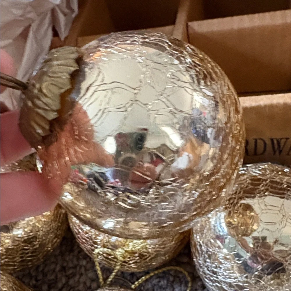 Eight Vintage Restoration Hardware Glass Gold ornaments